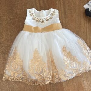 Encanto inspired Mirabel Dress. Elegant White and Gold Baby Dress. 12-18months